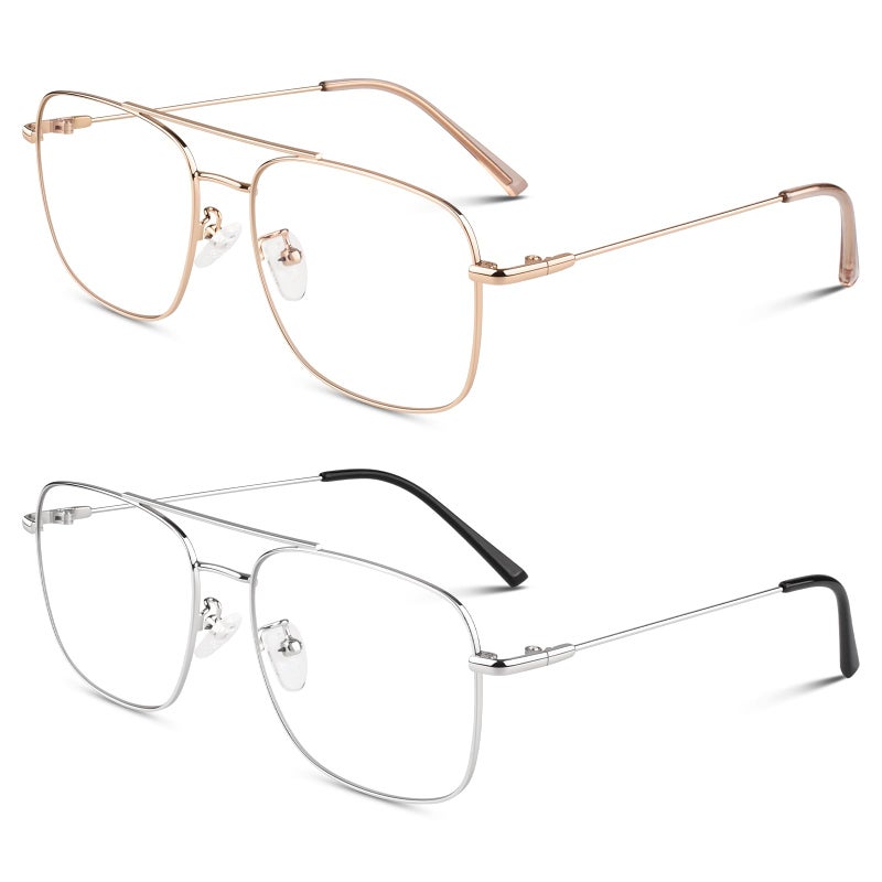 LINVO Fake Glasses NonPrescription Clear Lens Metal Frame Fashion Eyewear for Women Men